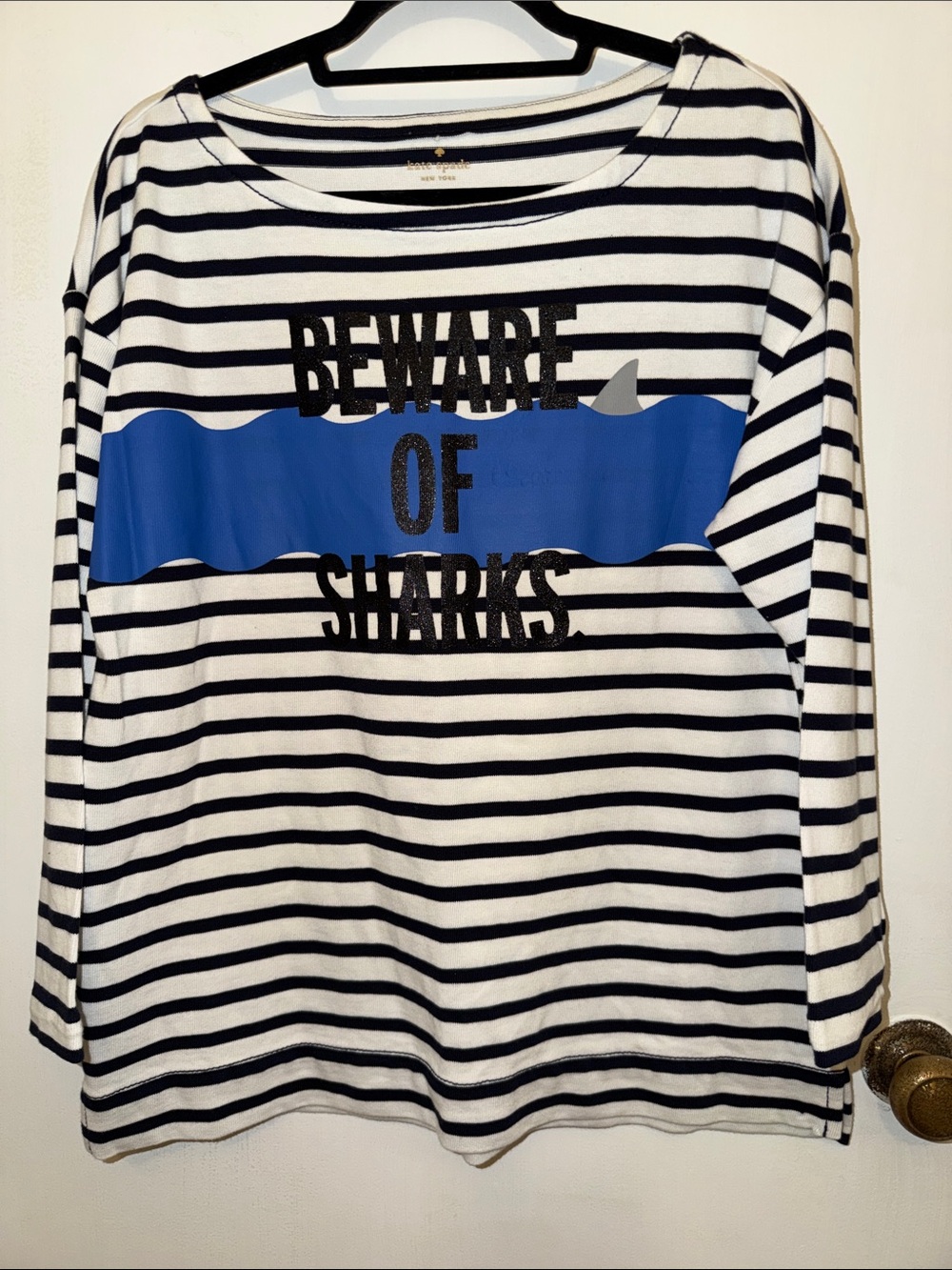 kate spade White & Navy Striped 'Beware of Sharks' Long Sleeve Tee - Picture 12 of 12
